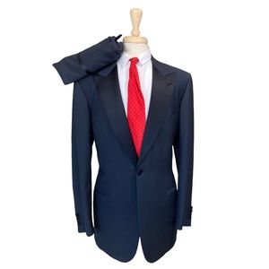 LUXURY Brioni Navy Blue Tuxedo 42L-35x32 Suit Formal Peak Lapel Cocktail Wool